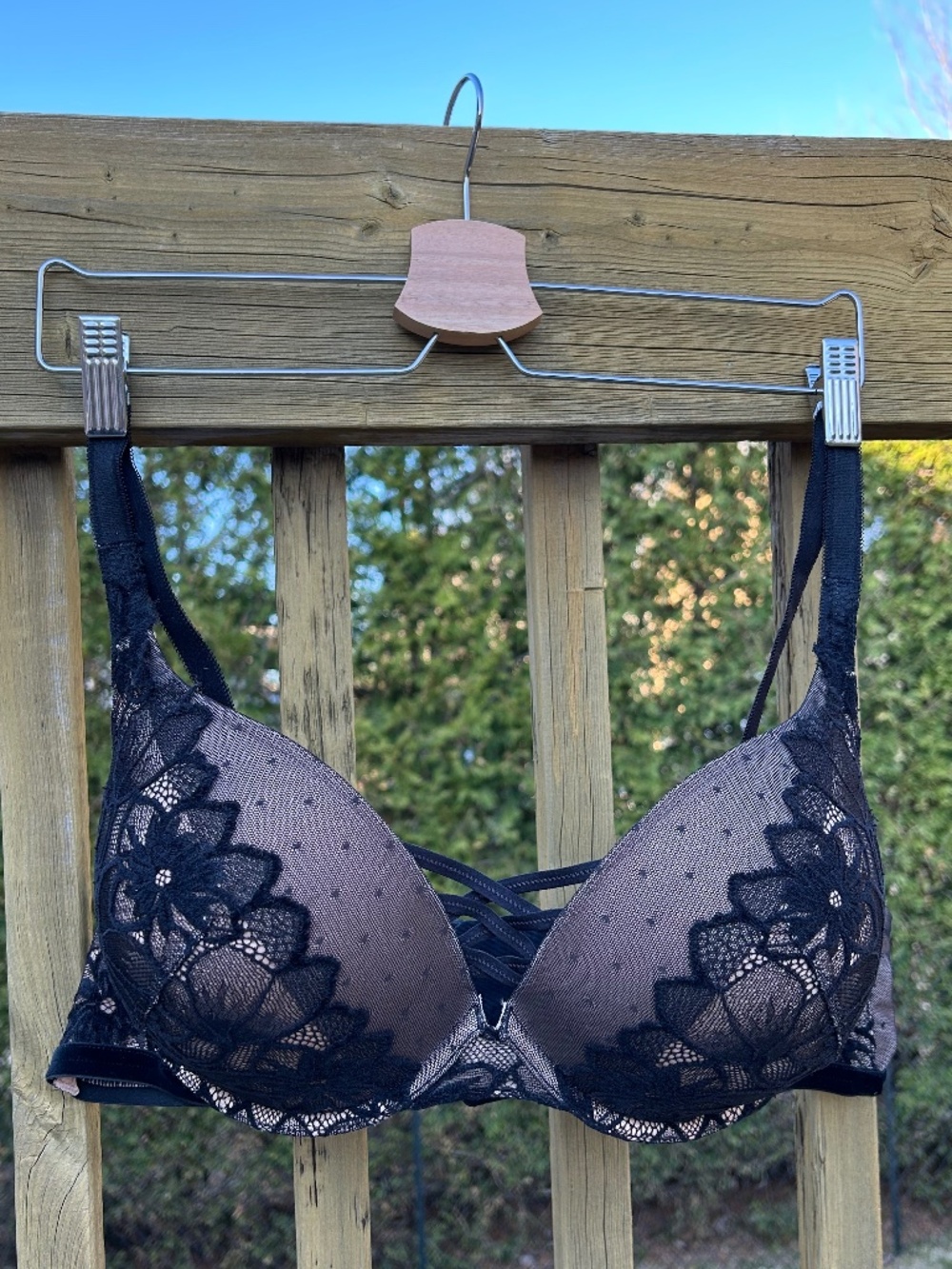 Black and Pink Lace and Velvet Bra